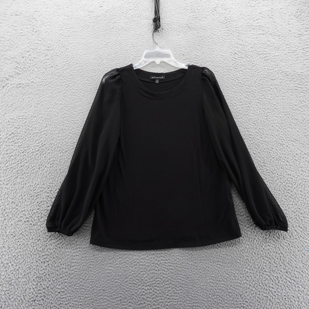 Gibsonlook Black Sheer Sleeve Long Sleeve Top Womens Size Small Blouse NEW‎